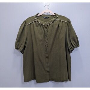 Pretty Garden Cottagecore Top Whimsical Fairy Puff Sleeve Shirt Olive Green XXL